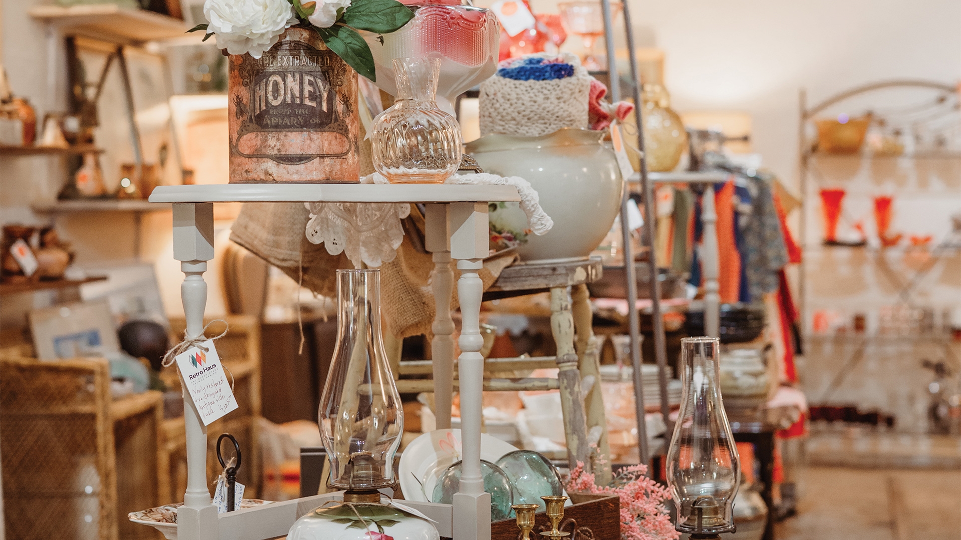 Vintage treasures at a thrift shop on the Thrift Trail