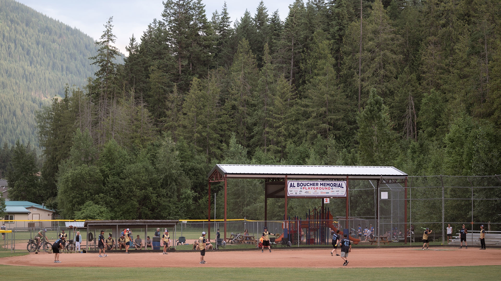 Ball diamonds and playground at William Baker Memorial Park
